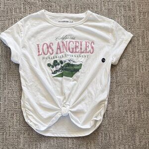 abercrombie kids White Tee with Pink Los Angeles Graphic and Green Scene